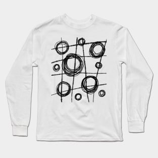 Black and White Ink Lines and Circles Long Sleeve T-Shirt